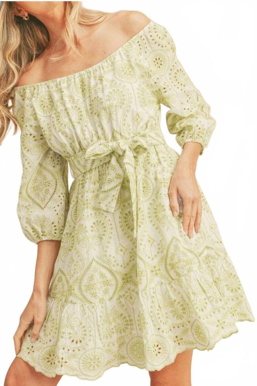 NEW MODO BORBOLETA eyelet dress in green